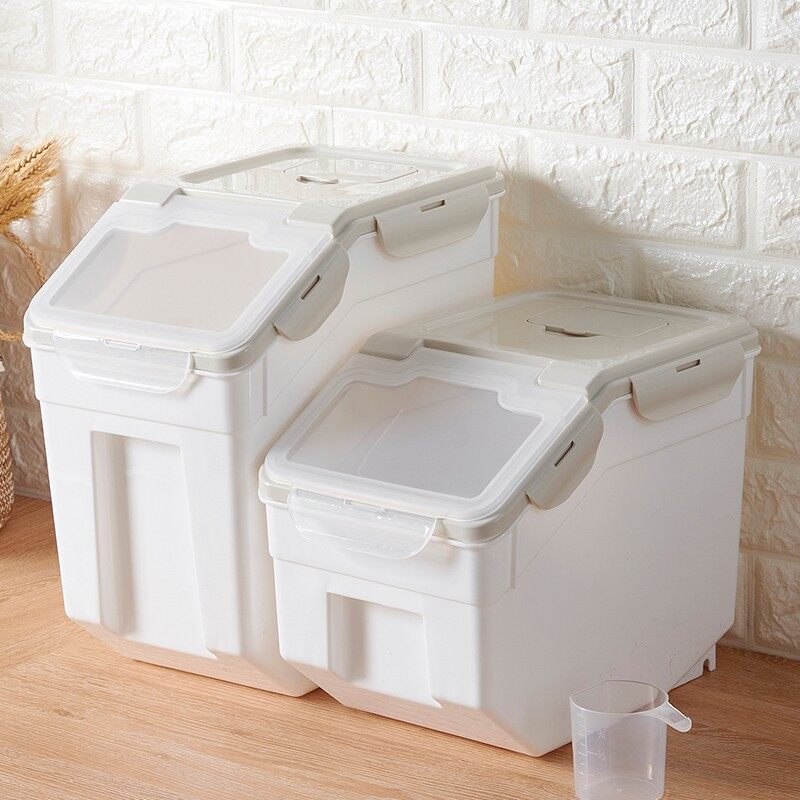 Rice Storage Container With Wheels Seal Locking Rice Storage Box 防潮塑料米桶