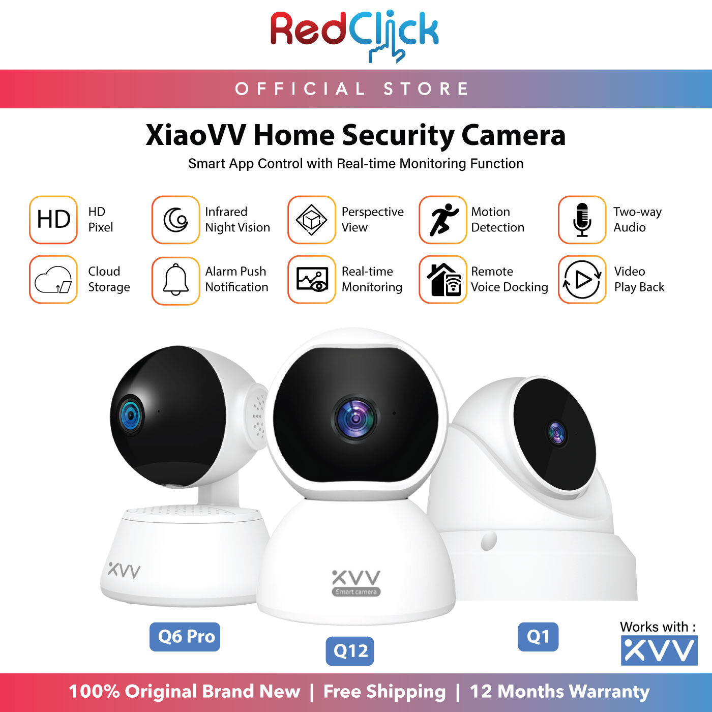 XiaoVV WiFi Smart IP Camera Q1 / Q6PRO / Q12 1080P HD Wide Angle Viewing PTZ Rotation CCTV Two-Way Audio Built-In  Mic and Speaker Motion and AI Humanoid Detection Home Security Camera App Control Supported