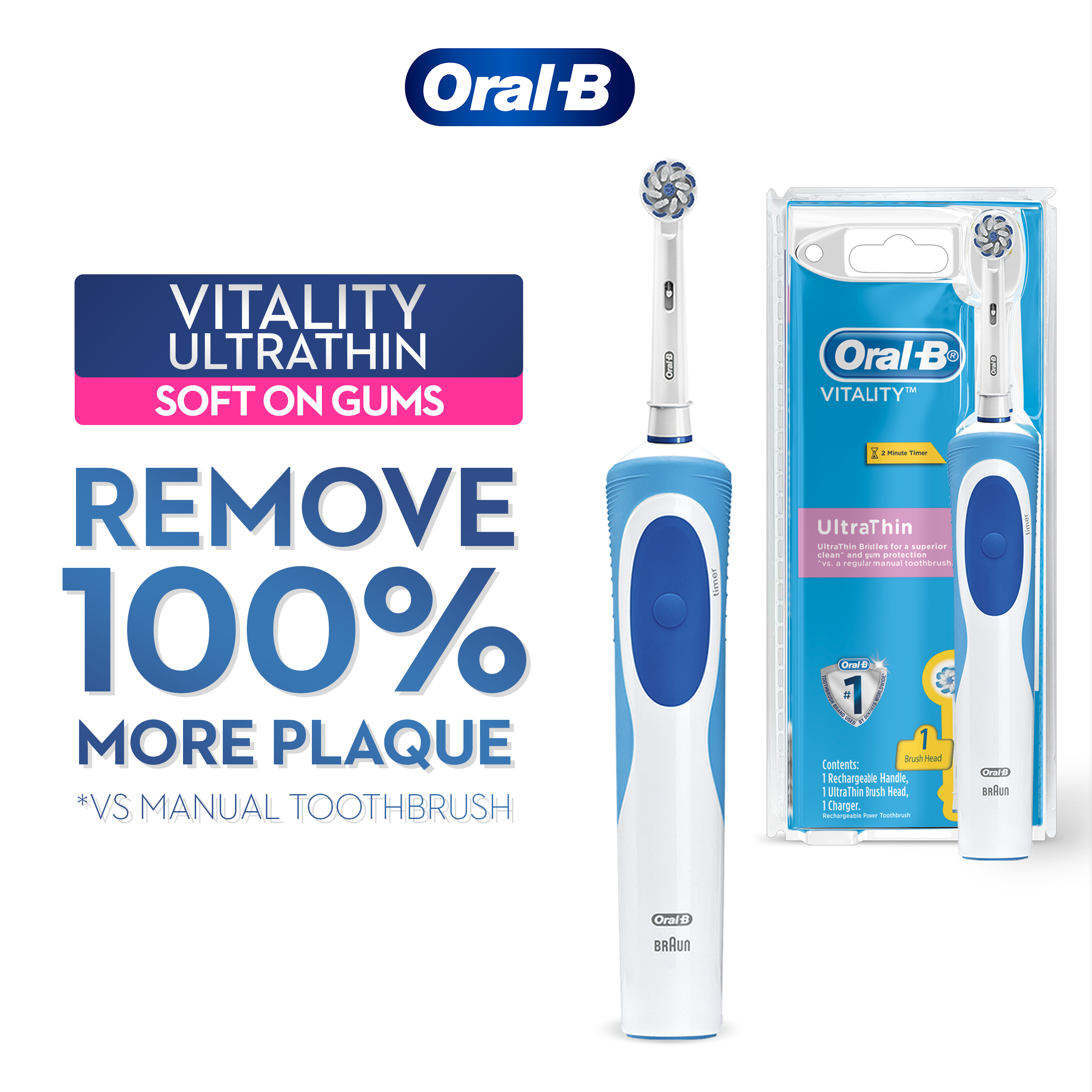 Oral-B Vitality Ultrathin Electric Toothbrush Handle Powered by Braun