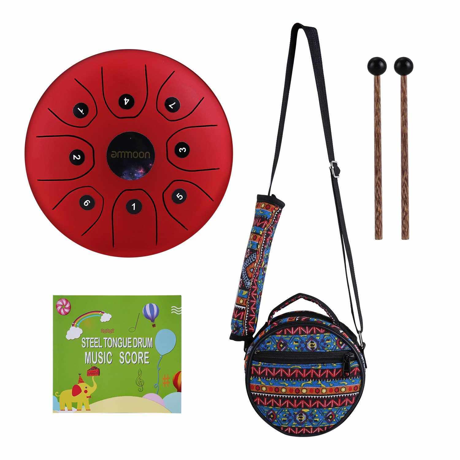 Best Selling ammoon 5.5 Inches Mini Steel Tongue Drum 8 Notes C-Key Handpan Drum Steel Pocket Drum Percussion Instrument with Mallets Carry Bag for Meditation Yoga Zazen Musical Education (Red)