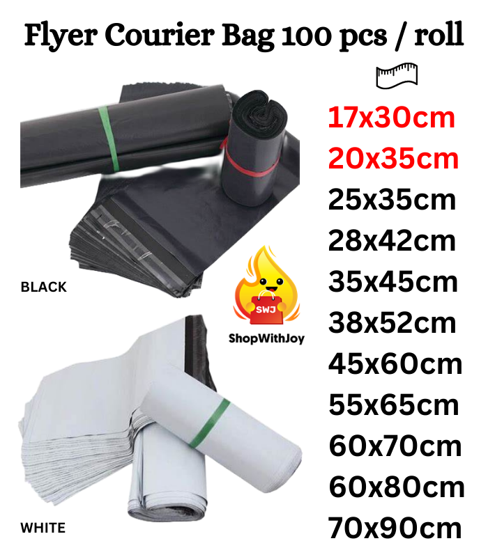 【ShopWithJoy】S size 100pcs 17x30cm White Courier Bag Parcel Bag Flyer Flyers Courier Plastic Pos Kurier Plastik Packing