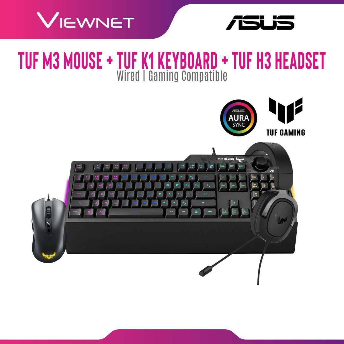 Asus Tuf M3 Wired Gaming Mouse + Asus Tuf K1 Wired Gaming Keyboard + Asus H3 (Silver) / (Red) / (Gun Metal) Gaming Headset