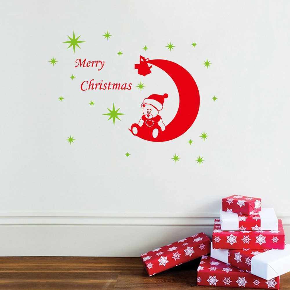 2pcs Christmas Bear Stars Removable Wall Stickers Art Decals Mural DIY Wallpaper for Room Decal