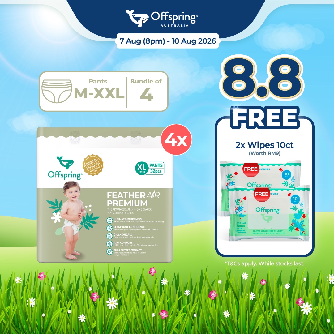 Offspring FeatherAir Premium Baby Diapers Pants M176/L152/XL128/XXL112 [4 Packs]