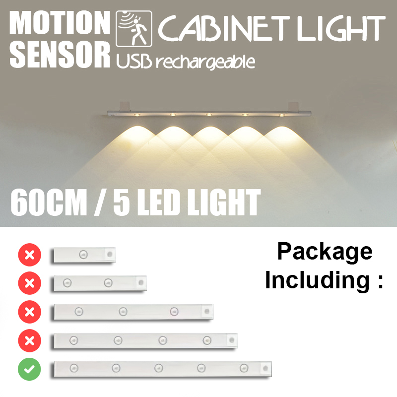 Skyblue Motion Sensor LED Light Cabinet Lamp With USB Rechargeable Lampu Dinding Bilik Tidur For Kitchen Bedroom Night Tube