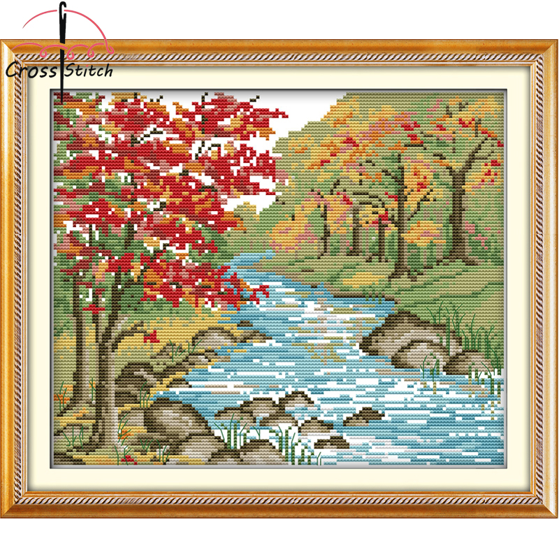 Cross Stitch Complete Set Autumn View Joy Sunday Stamped Counted Cloth Printed Unprinted Aida Fabric 11CT 14ct Needlework Handmade Embroidery Home Room Decor