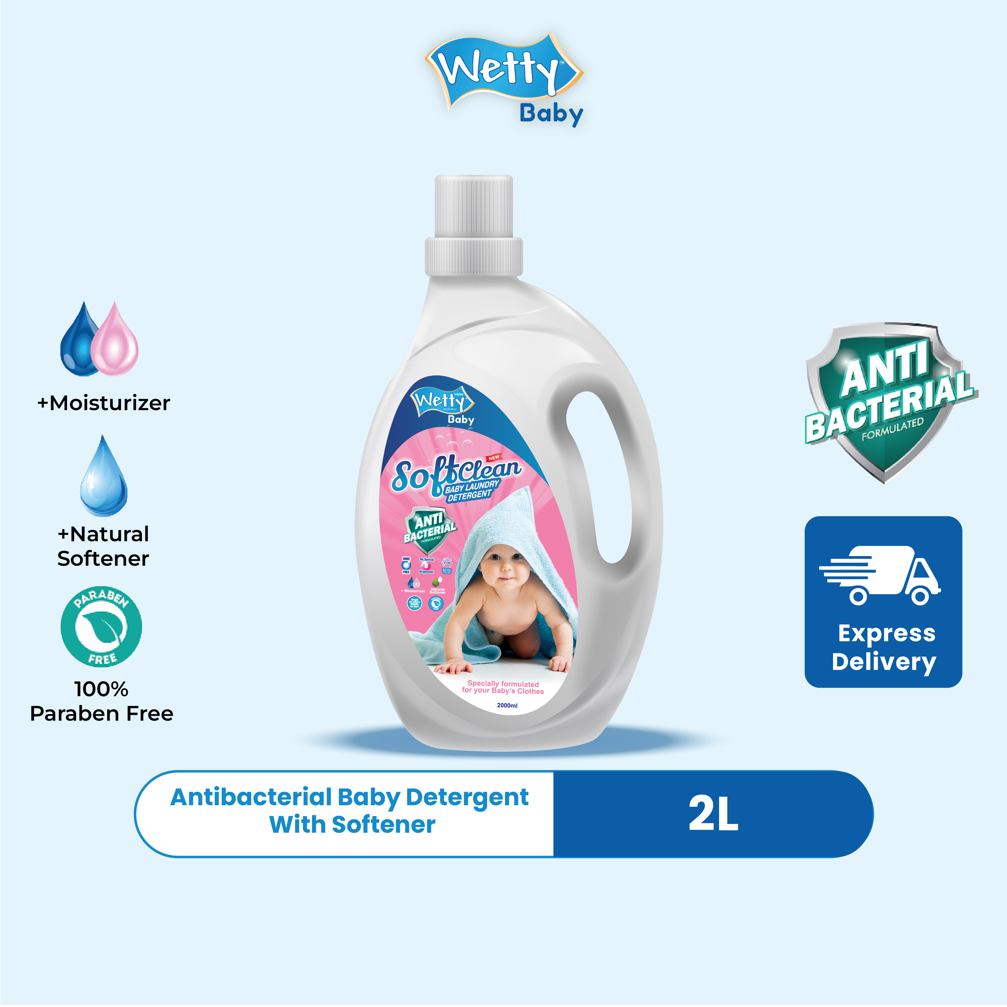 Antibacterial Baby Detergent With Softener (2.0L) Liquid Detergent Cecair Basuh Baju Antibakteria Softlan Laundry Detergent Pencuci Baju Baby 婴儿衣物洗衣液