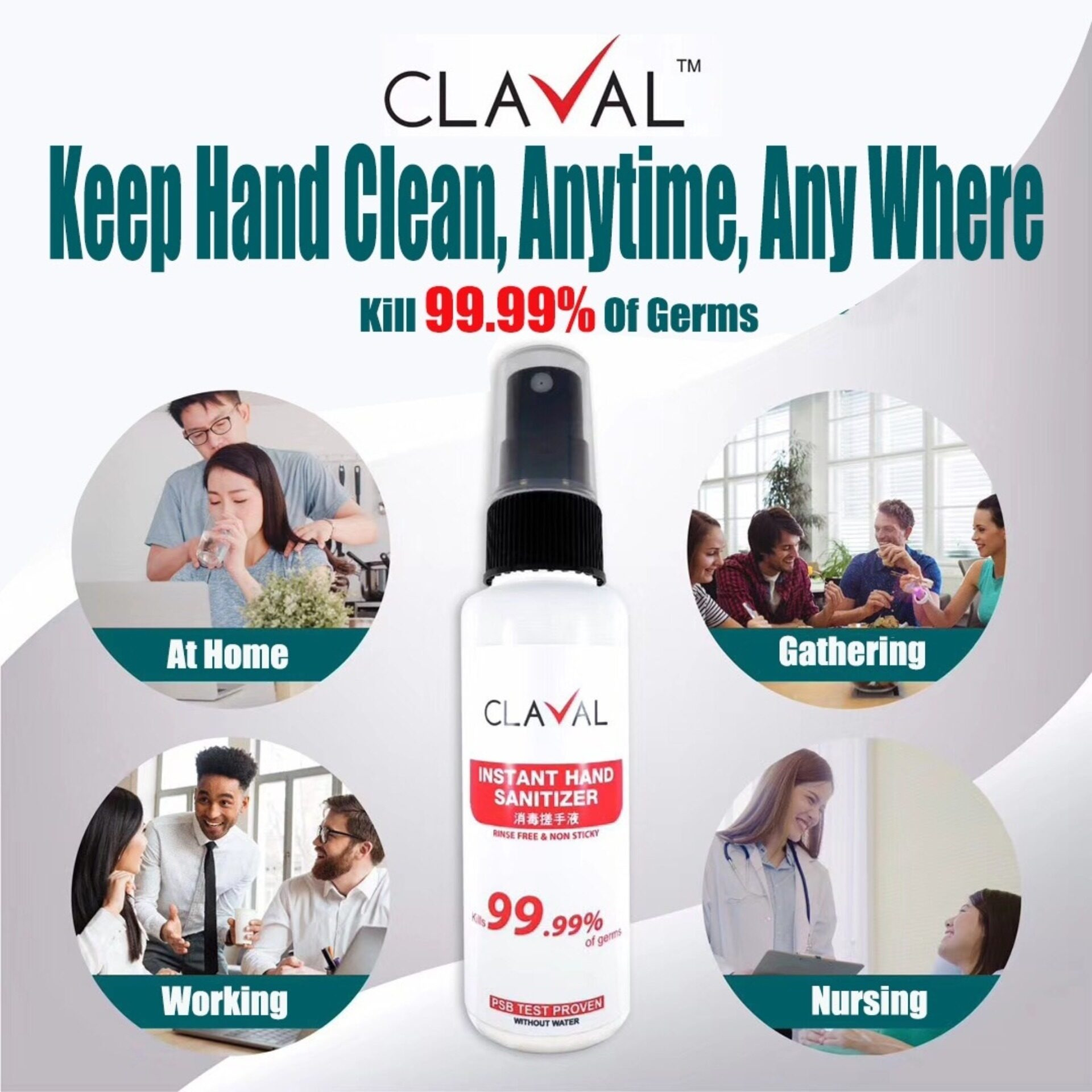 [READY STOCK] CLAVAL INSTANT HAND SANITIZER, 100ml, 70% ALCOHOL, SPRAY TYPE, HAND WASH, ANTI BACTERIA