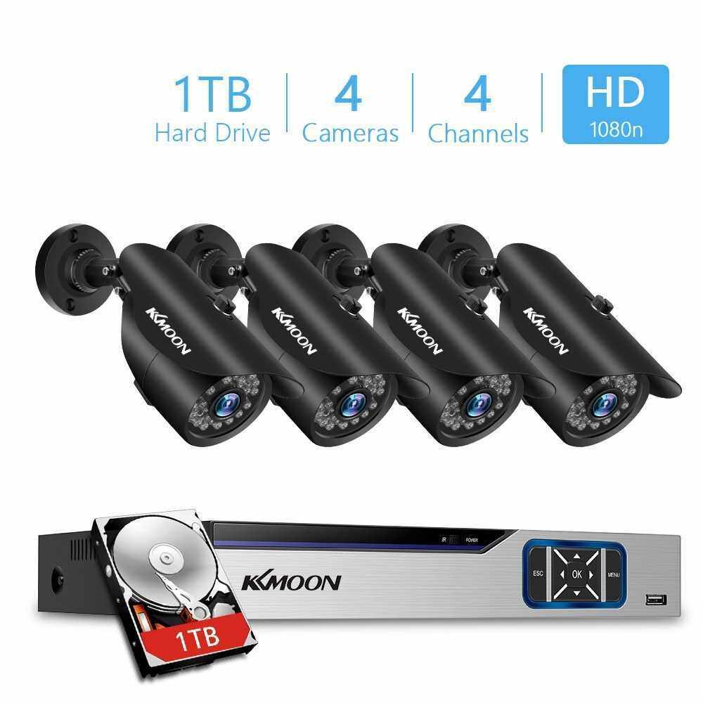 Security Camera System 4CH 1080P DVR+4pcs 1080P Full HD IP66 waterproof Security Cameras with Motion Detection Night Vision Remote Access 1TB HDD Included (Black)