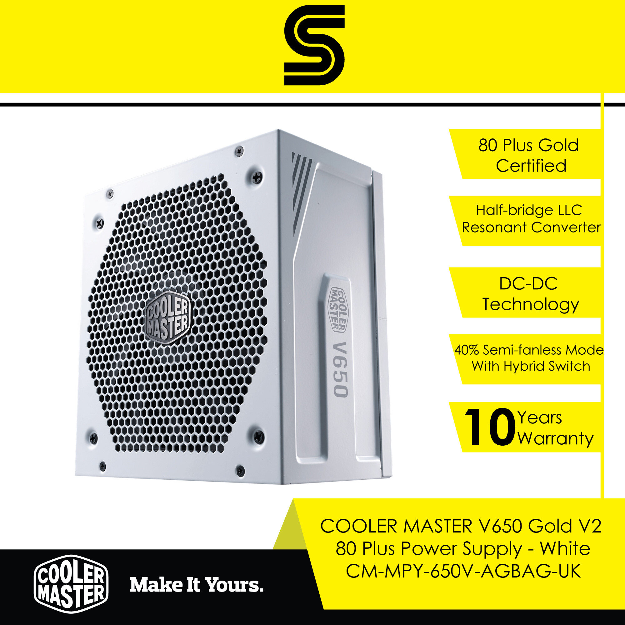 COOLER MASTER V650 Gold V2 80 Plus 650W Power Supply - White - MPY-650V-AGBAG-UK