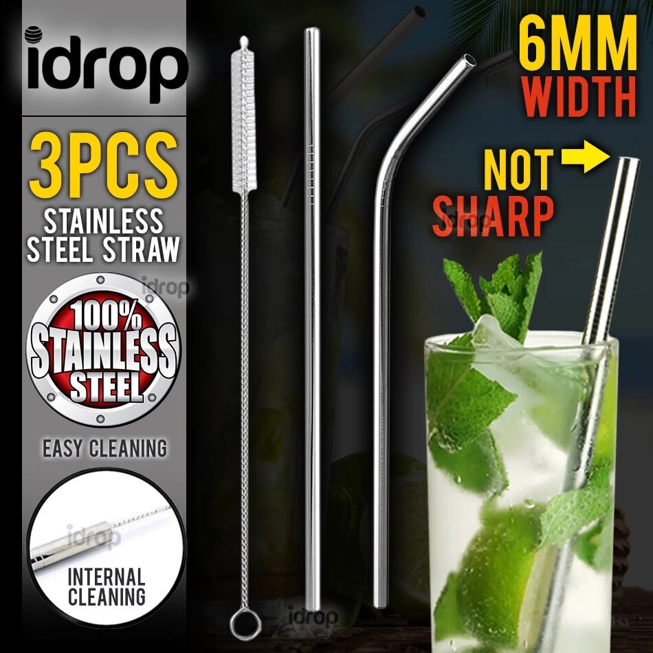 idrop 3pcs Stainless Steel Drinking Straw Set [ 6mm ]