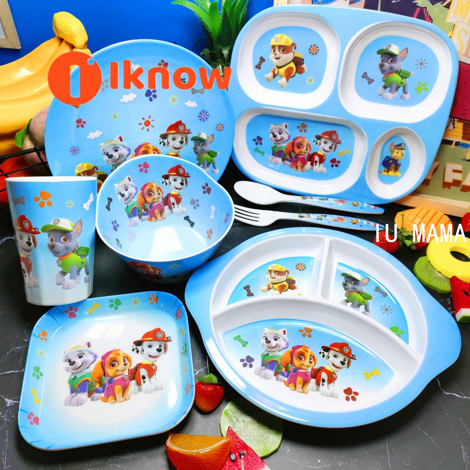 PAW PATROL Childrens tableware ， babys complementary bowl dividing plate lovely cartoon shape melamine resistant（8-piece set）