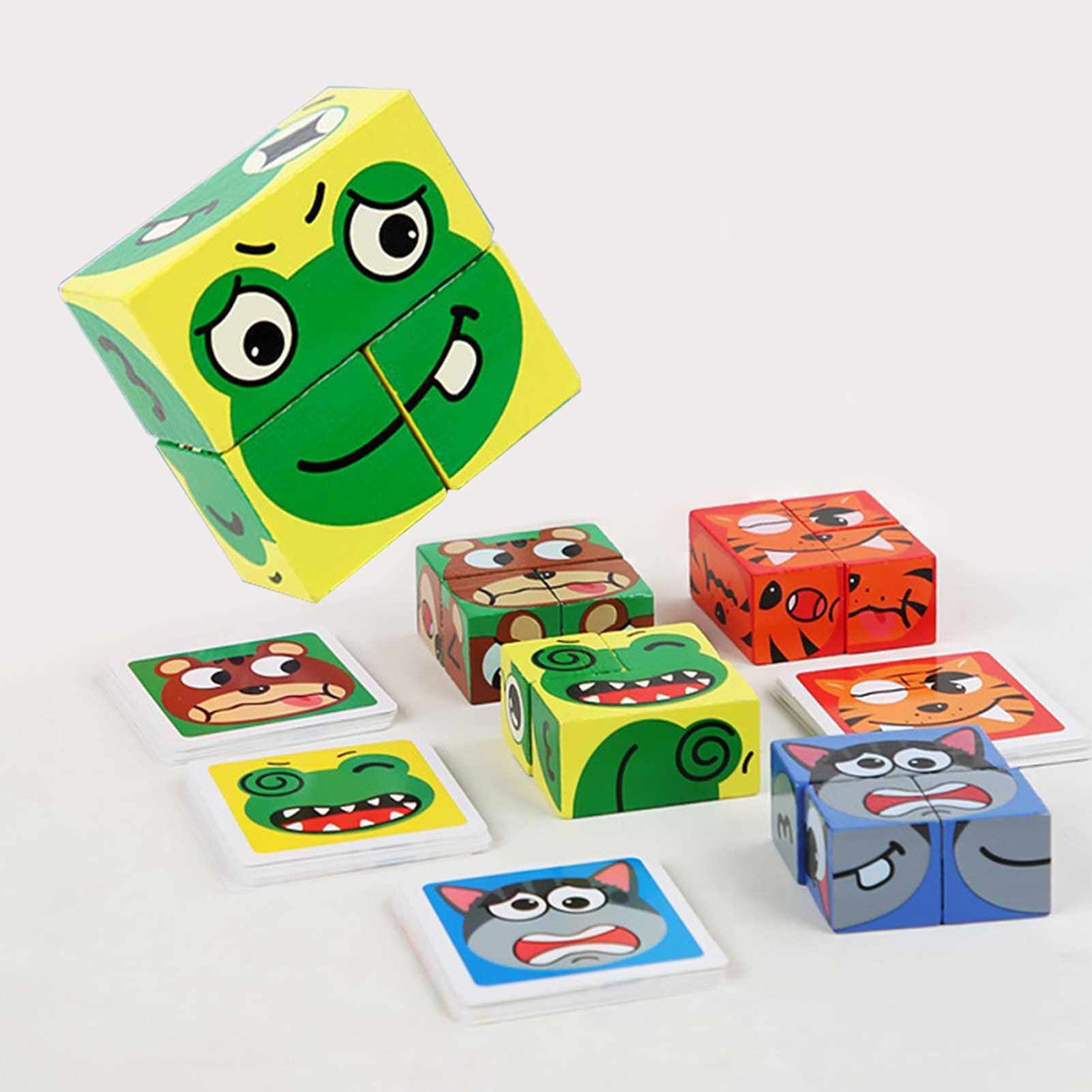 Wooden Expression Puzzle Building Blocks Expression Matching Block Face