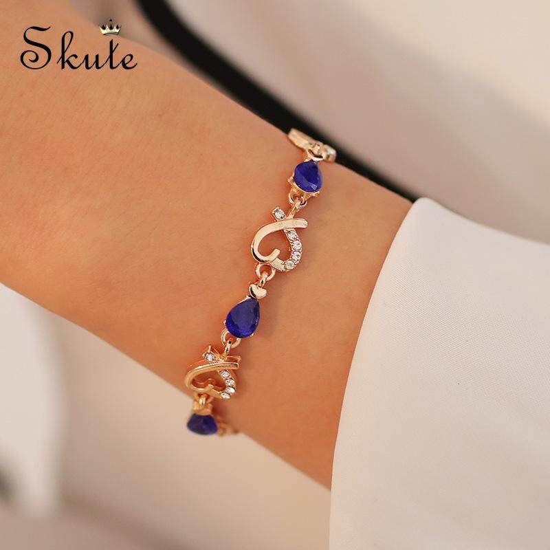 ❤Skute Jewelry Clear Zircon Heart Crystal Bangle Rhinestone Bracelet Women Chain Gift