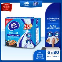 Vinda Deluxe Softpack Kitchen Towel (6x80s) - 3x Oil Absorption Food Safe Stronger & More Absorbent