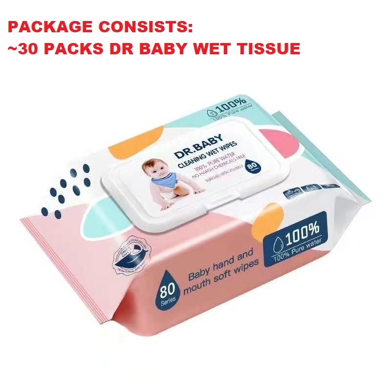 READY STOCK❤️30/80 Packs(1 Carton) Non Alcohol Baby Wipes Wet Tissue Soft Cotton Anti Bacterial Cleaning Tissue Tisu Basah Bayi