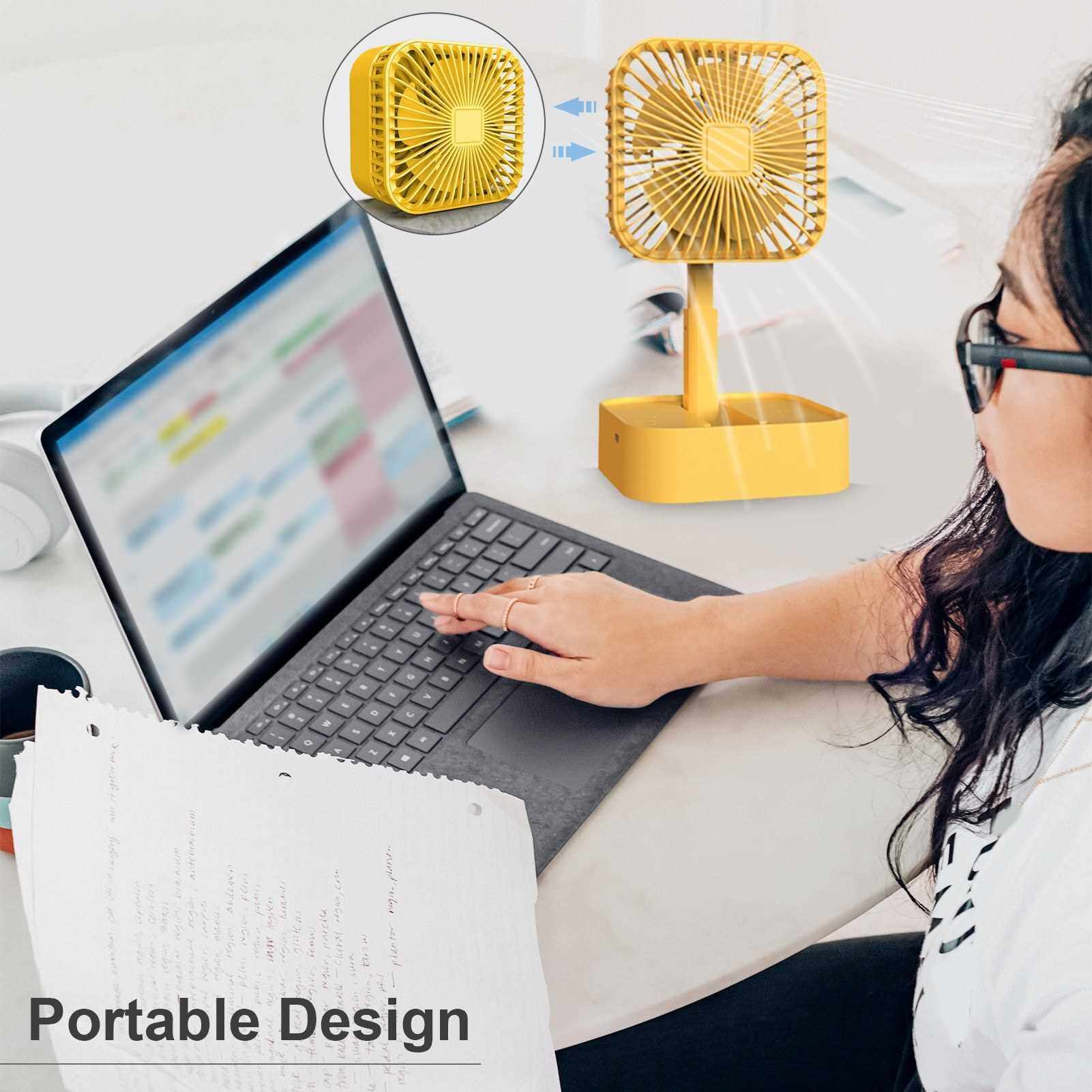USB Fan Portable Fan Mini Fan Desk Fan Charging Fan with Base Folding Fan Three-speed Fan (Pink)