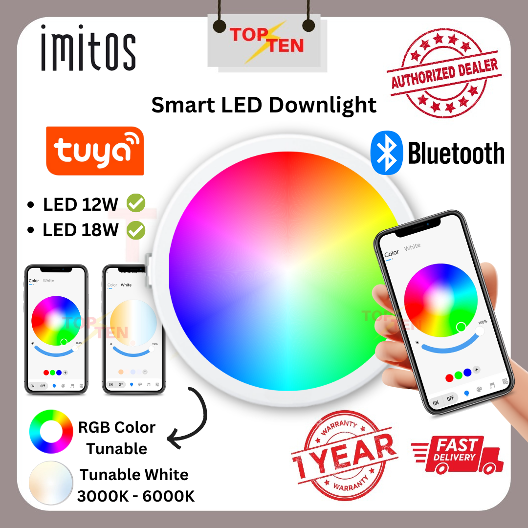 RGB+CCT Tunable Bluetooth LED Downlight Dimmable App Control Smart LED Ceiling Light Lampu Siling Tuya Control Light