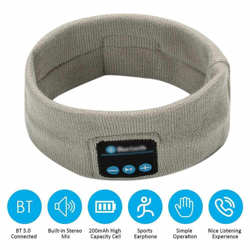 BT5.0 Connected Music Knitted Headband Headwear Headphone One-click Answering Phone Call/ Volume Adjustment/ Built-in Microphone 200mAh High Capacity Rechargeable Cell for Adult Outdoor Sport Foldable Portable Present Gift (Grey)