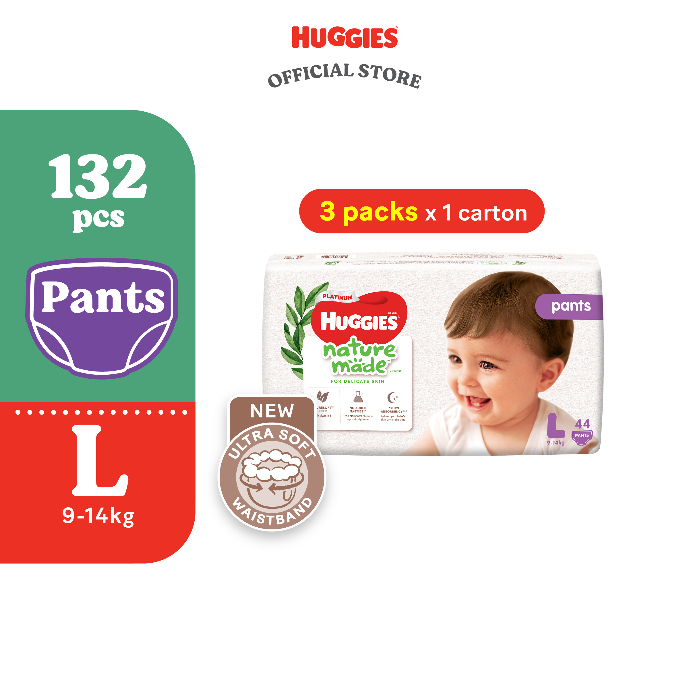 [PREORDER l SHIP BY 07.08] Huggies Naturemade Pants M58/L44/XL38 (3 Packs) l XXL26 (4 Packs)