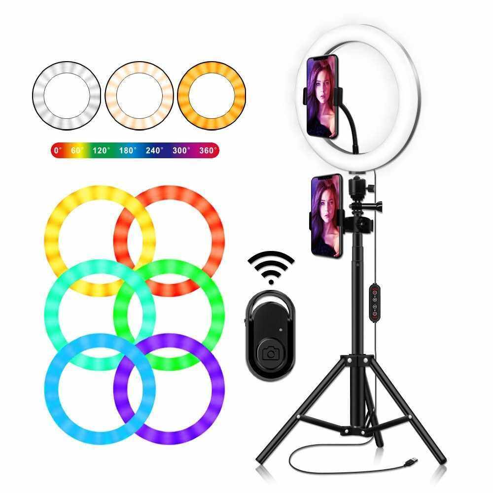 RGB LED Light 10 Inches Ring Light Ringlight Lighting Kit Adjustable Colors Color Temperature Brightness for Makeup Live Streaming Vido Shooting Selfie Creative Photography (Type 3)