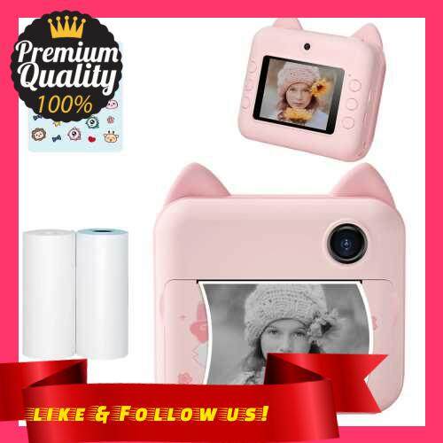 People\'s Choice P1 Kids Camera 32GB Children Instant Camera Photo Printer 2.4 inch IPS Screen Christmas Birthday Gifts for Girls with Printing Paper Support WIFI Transmissin Applicable to Self-adhesive Photo Paper (Pink)