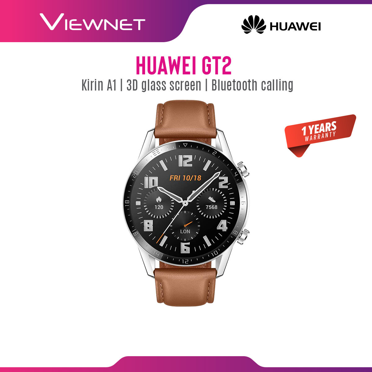 [READY STOCK] Huawei Watch GT 2 / GT2 Bluetooth Smartwatch 46mm Kirin A1 Long Battery Life