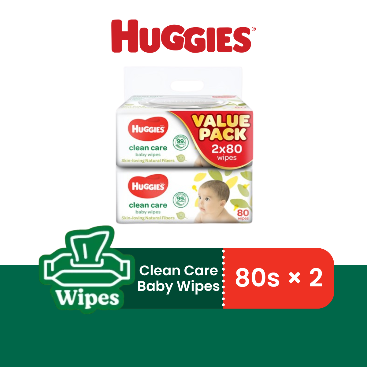HUGGIES Clean Care Baby Wipes (80s × 2 / 80s × 12)