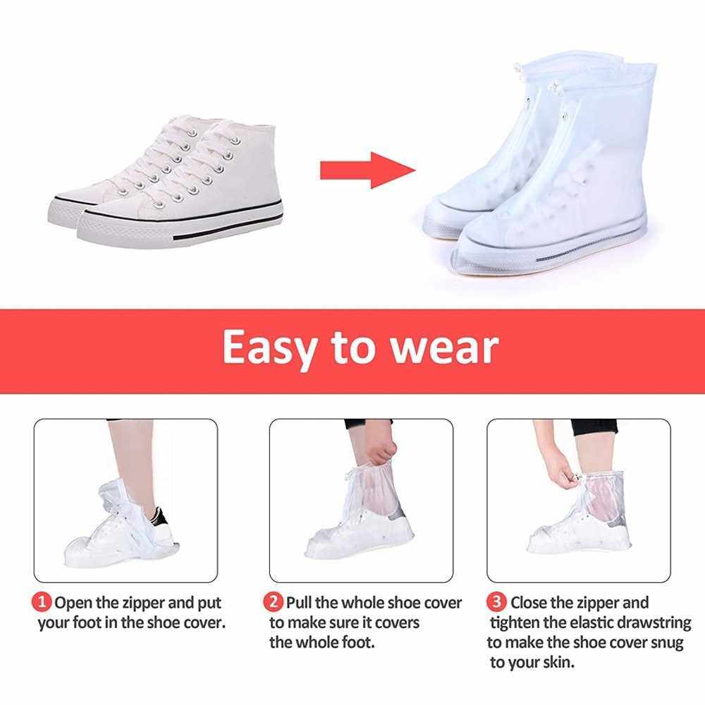 Waterproof Shoe Covers Rain Boot Covers with Elastic Strip and Zipper Reusable and Anti-Slippery for Adult Size XL (Transparent)