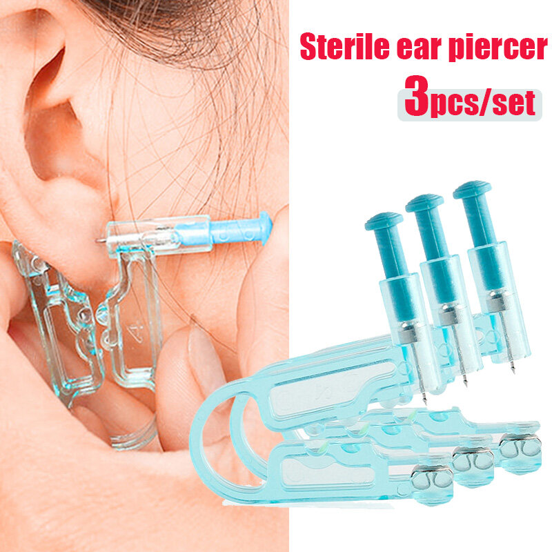 3ชิ้น/เซ็ตเครื่องมือเจาะหูปลอดเชื้อแบบใช้แล้วทิ้ง,อุปกรณ์เจาะหูเพื่อสุขภาพไม่เจ็บไม่มีการอักเสบสำหรับต่างหู