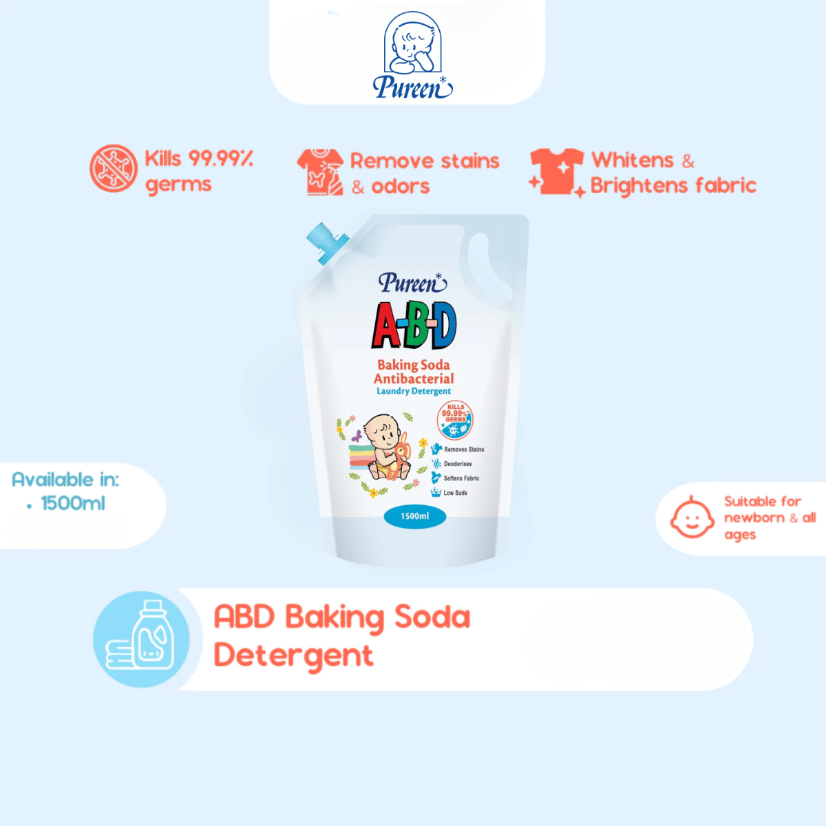 PUREEN ABD BAKING SODA ANTIBACTERIAL LAUNDRY DETERGENT REFILL 1500ML