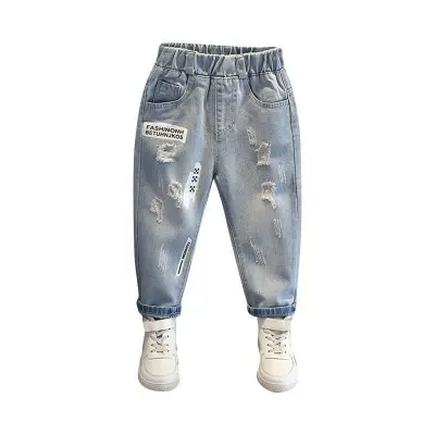 Children's clothes boys' trousers Spring and Autumn 2021 New style children's foreign style Korean spring trousers spring style torn jeans tide