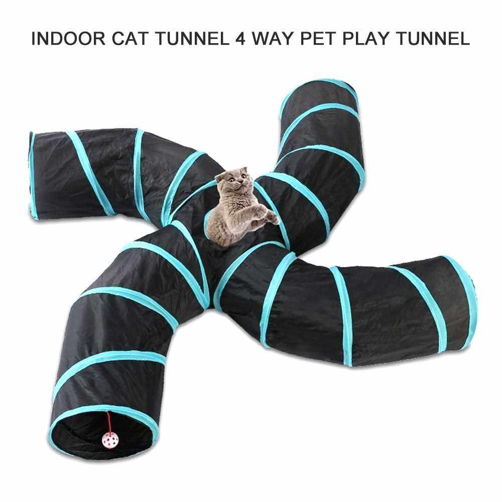 Indoor Cat Tunnel 4 Way Pet Play Tunnel Collapsible Tunnel Tube Kitty Tunnel Peek Hole Toy Pet Toys for Cats Puppies Rabbits (Standard)