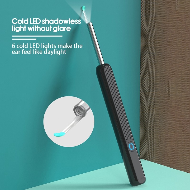 Smart Wireless Visual Ear Pick Visual Ear Pick with Mini Camera Earwax Removal Visual Ear Mouth and Nose Otoscope for Baby Adult Otoscope Endoscope Camera for Android IOS Ear Picking Tool Otoskop Pintar 耳镜