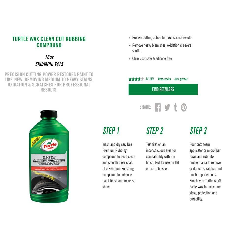 Turtle Wax T415 Premium Grade Rubbing Compound 18 oz.