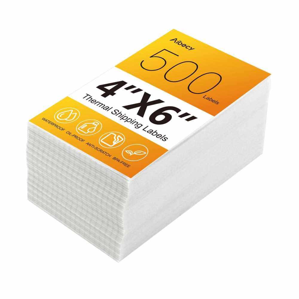 Aibecy A6 4x6 Thermal Labels Fan-Fold Shipping Labels Pack of 500 Labels Strong Permanent Adhesive Compatible with Rollo Dymo Zebra Commercial Grade (White)