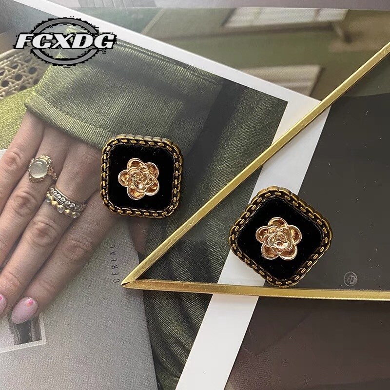 Phụ kiện Noelle 10 chiếc nút vuông kim loại màu đen cho quần áo nút hoa cổ điển cho phụ nữ may vá nú