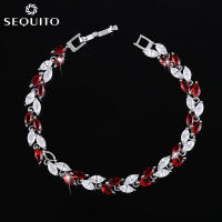 SEQUITO Hot Sale Elegant Fashion AAA CZ Stones Leaf Shape Bracelet for Party Women White Gold Plated Simple Style Bangle Jewelry (Free Extended Clasp) B051