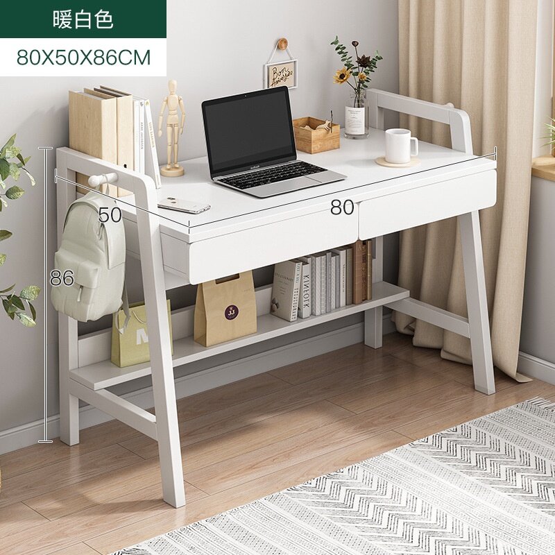 ROAM Enterprise Furniture Solid Wood Child Home Study Table Study Desk Writing Table With 2 Drawers Nordic Modern Meja Belajar White Color
