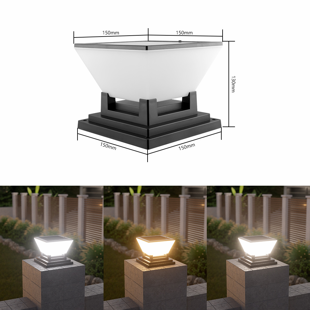 Vimite LED Solar Pillar Light Outdoor Waterproof Garden Lamp 3-Color Modern Decorative Post Lights On/Off Auto Sensor Light For Gate Garden Lawn Fence Balcony 太阳能柱头灯 户外防水太阳能灯