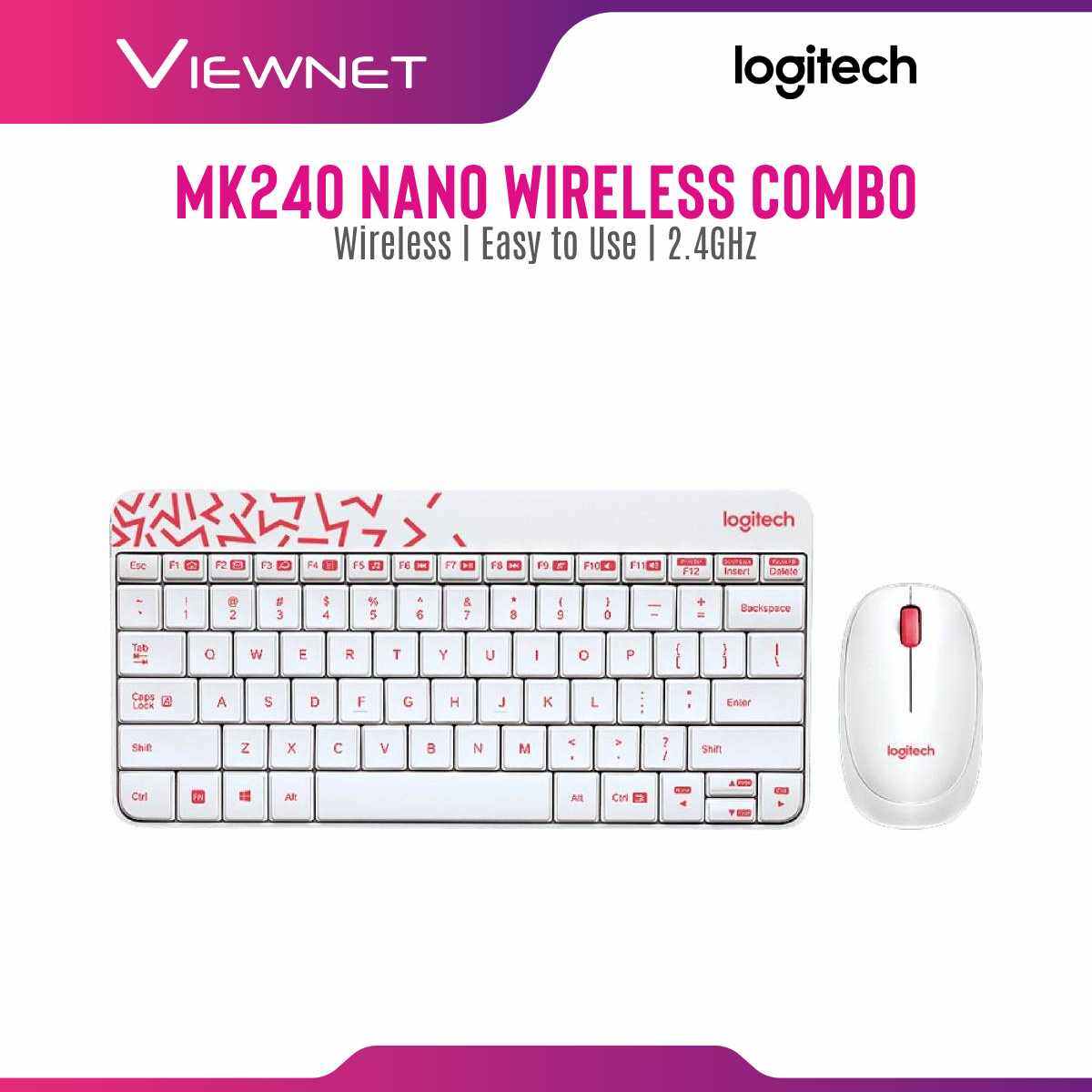 Logitech Wireless Keyboard + Mouse Combo MK240 (Black/Chartreuse Yellow & White/Vivid Red)
