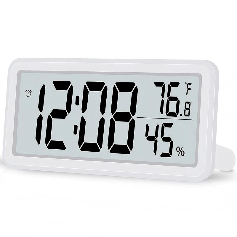 LCD Digital Alarm Clock with Real-Time Temperature & Humidity Display Snooze Function Desktop & Wall Mountable Clock Battery Operated Energy-Saving Digital Clock for Bedroom Office Living Room Household Daily Use