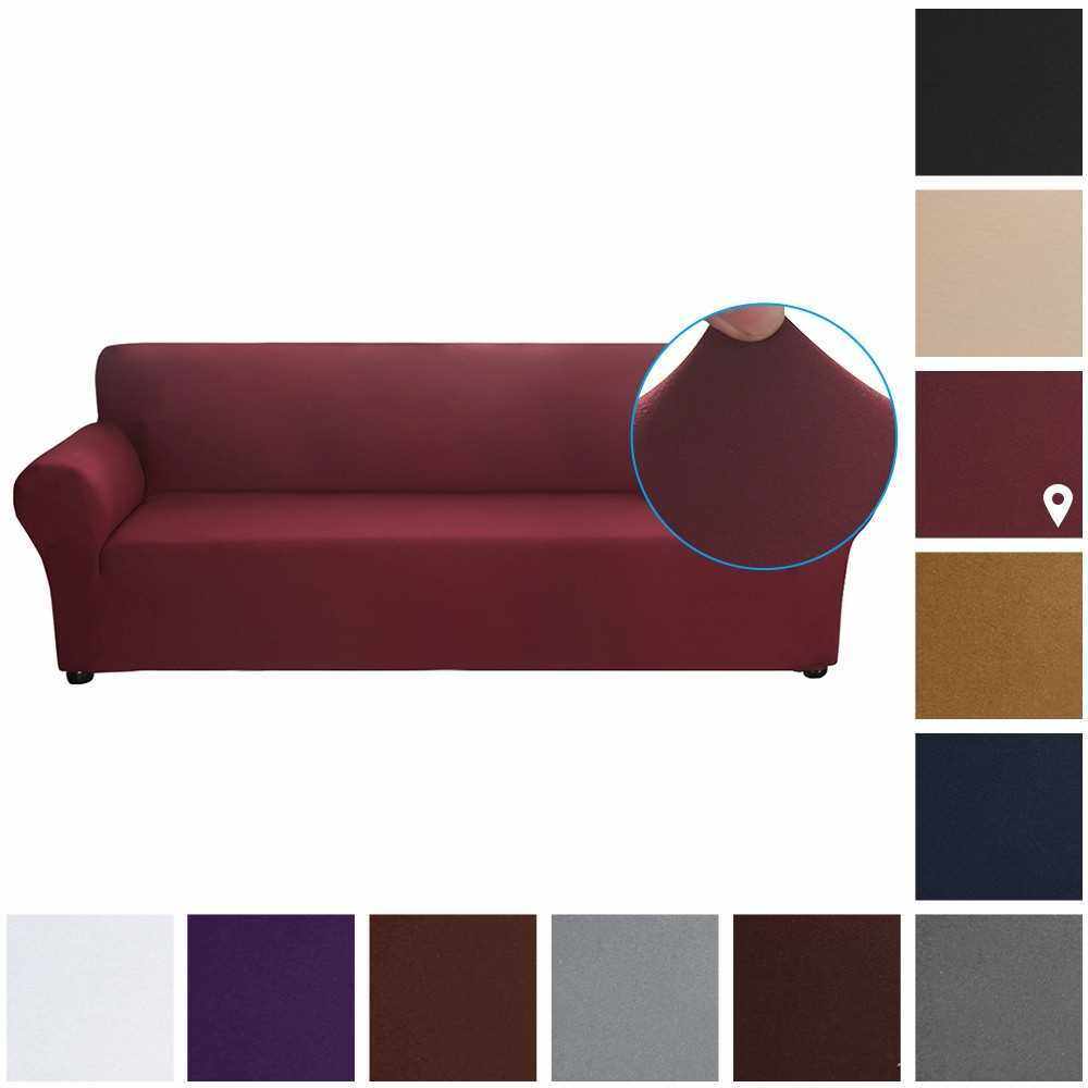 Stretch Sofa Slipcover Milk Silk Fabric Anti-Slip Soft Couch Sofa Cover 4 Seater Washable for Living Room Kids Pets(Wine Red) (Wine Red)