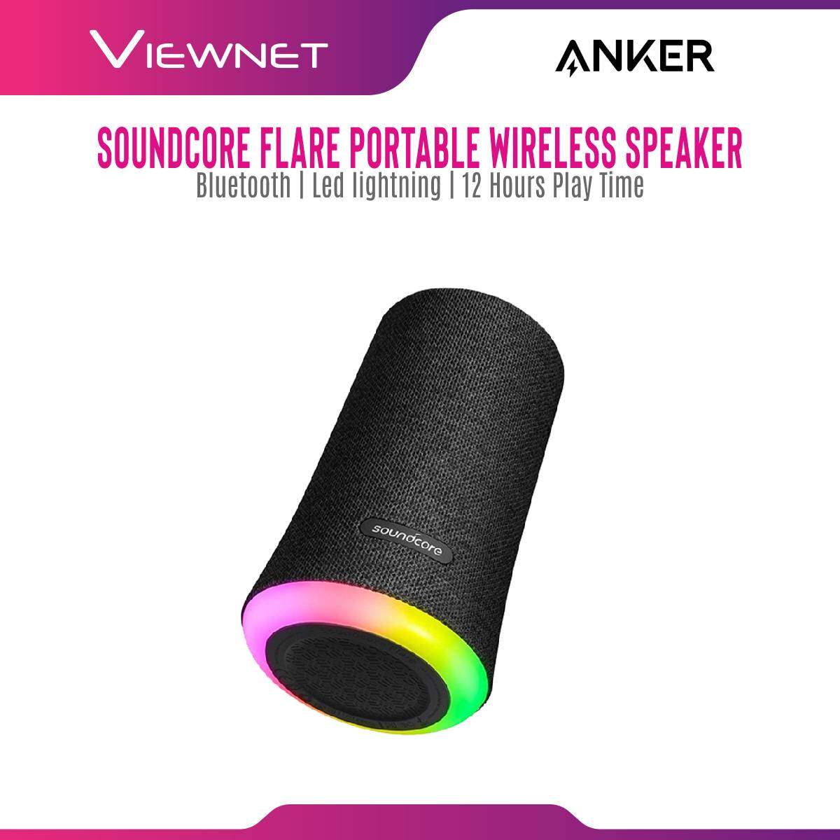 Anker Portable Speaker SoundCore Flare A3161 with Bluetooth 4.2 Connection, IPX7 Rated, SoundCore App, BassUp Tecnology, Beat-Driven Light Show, 12 Hours Playing Time