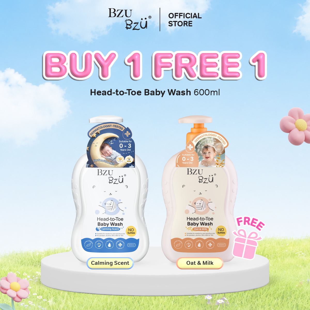 [BUY 1 FREE 1] BZU BZU Head to Toe Baby Wash (600ml)