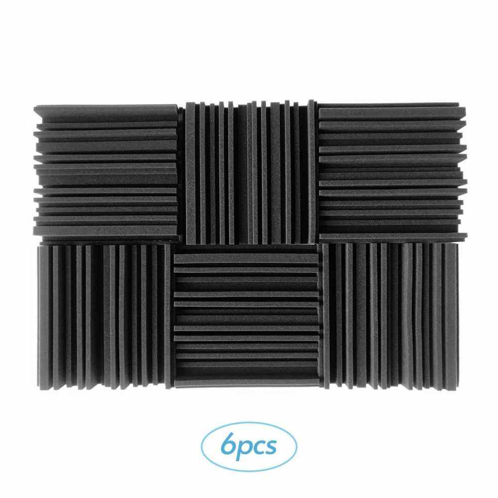 6pcs 10*10*2inch High Density Studio Acoustic Foams Panels Sound Insulation Foam Fire Retardant for Studio KTV Broadcast Family Theater (Black)