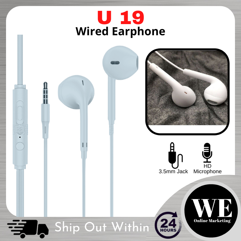 (Ready Stock) Macaron Wired Earphone U19 - Twins In-Ear 3.5mm Jack Wired Earbud Microphone Colourful Handsfree Stereo