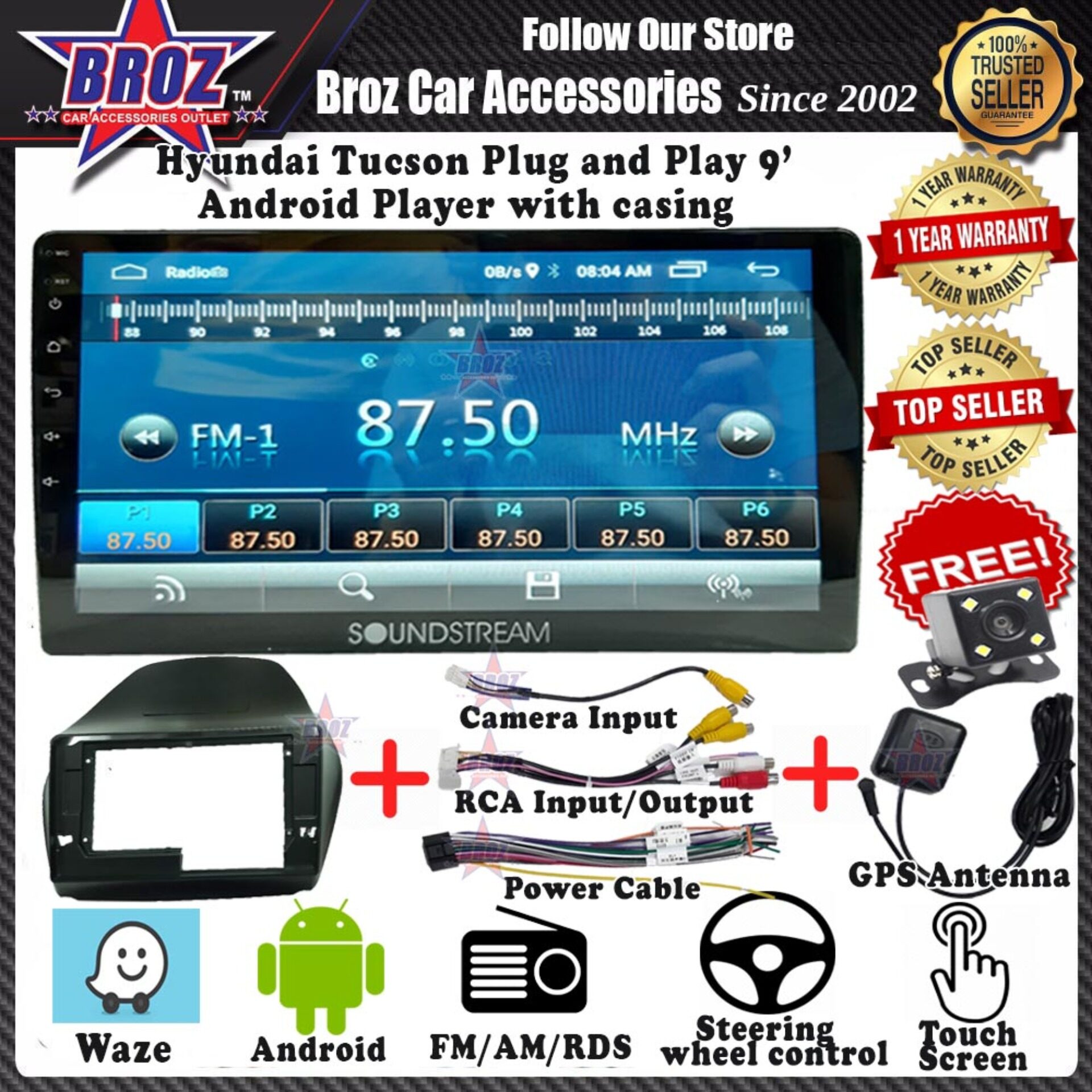 Hyundai Tucson 9  Android Player 1GB + 16G 8.1 Universal Car Multimedia Head Unit Radio built in GPS Bluetooth WIFI USB AUX Touch Screen + Camera