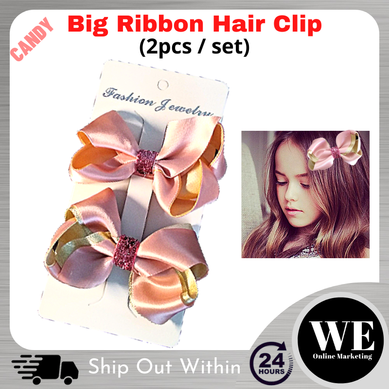 (Ready Stock) 2pcs/set Princess Series Big Ribbon Hair Clip - Cute Baby Girl Kid Children Hair Clip Pengepit Rambut Kanak-kanak Anak Perempuan Kids Hair Accessories Reben