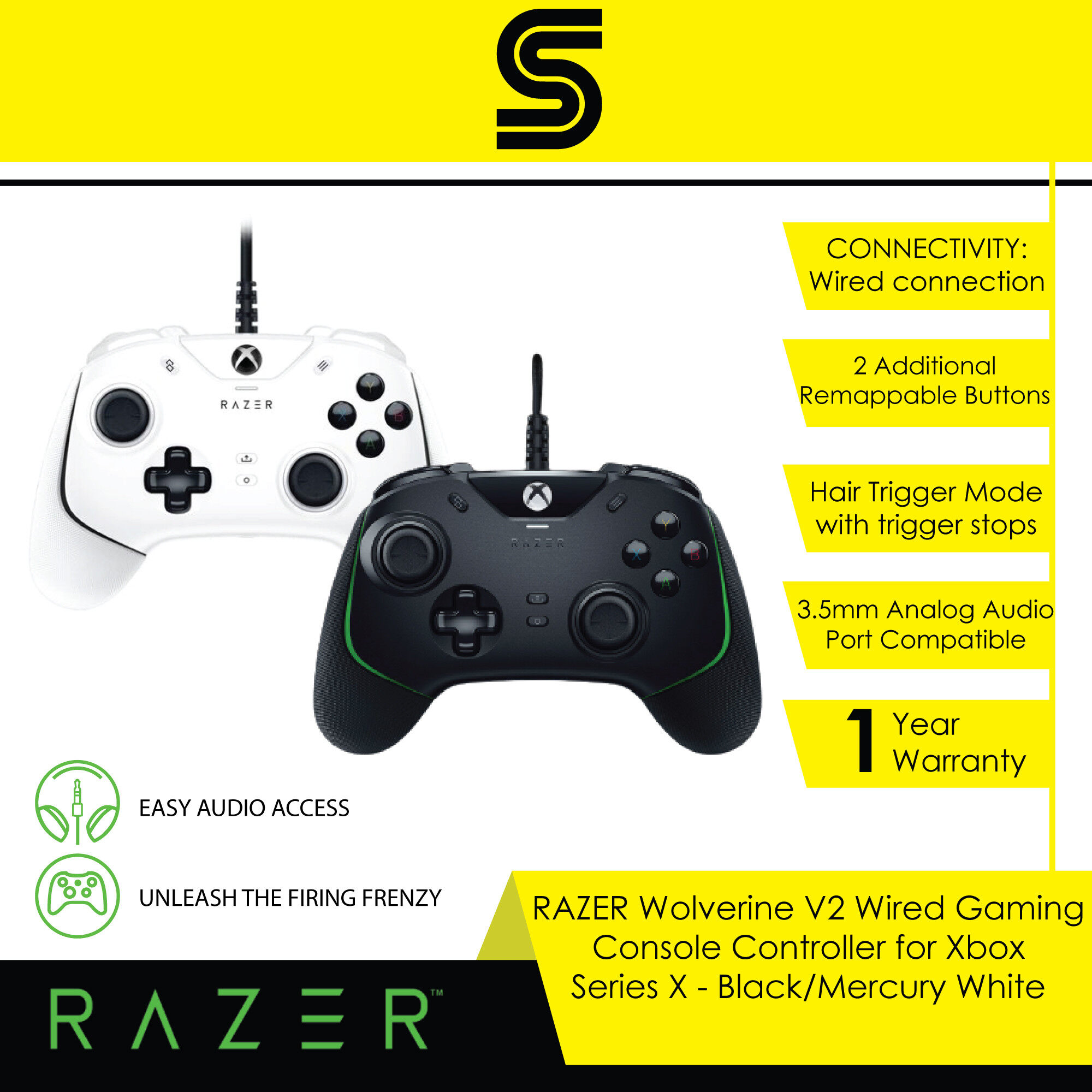 RAZER Wolverine V2 Wired Gaming Console Controller for Xbox Series X - RZ06-03560100-R3M1